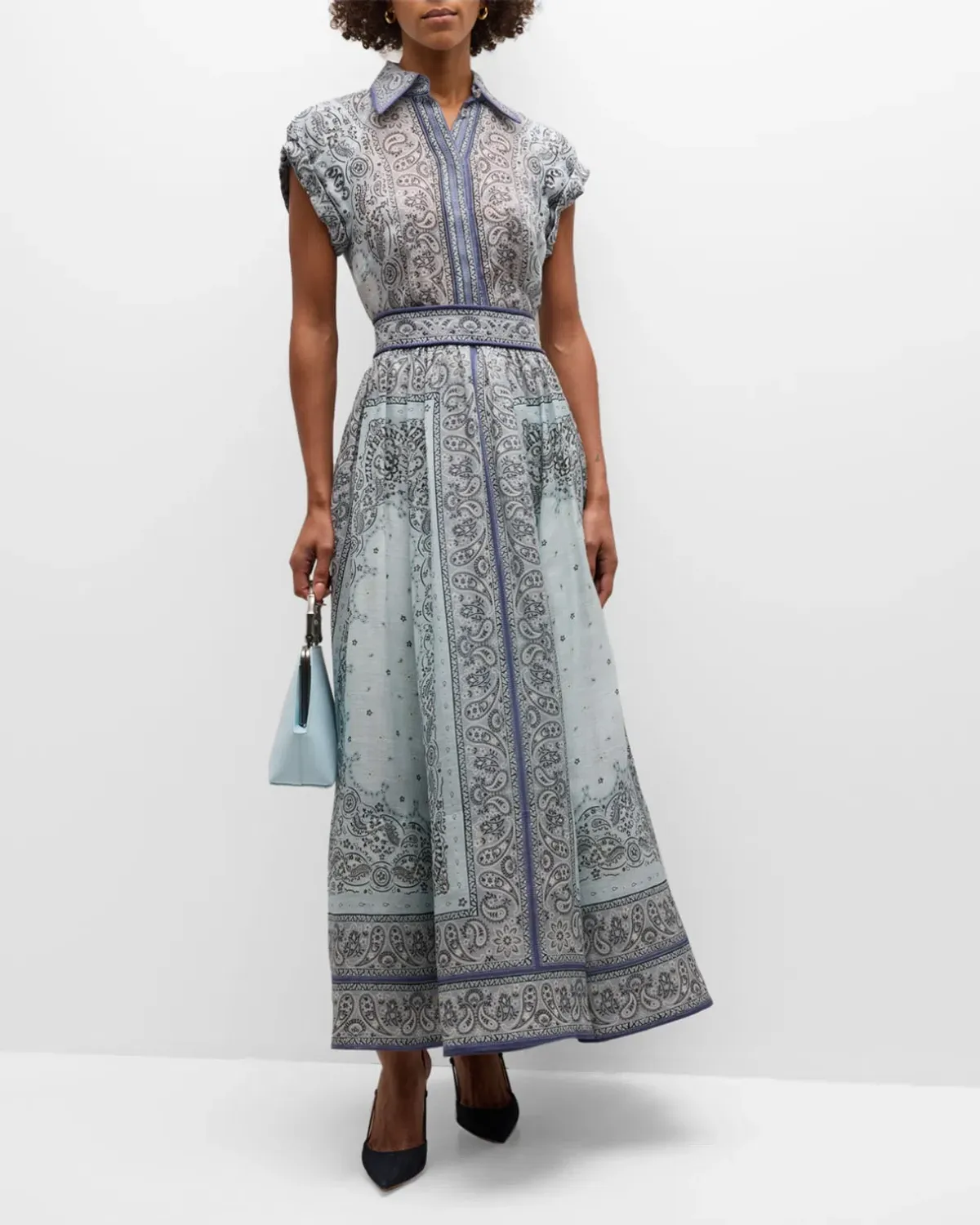 Zimmermann The Matchmaker Fitted Blouse and Gathered Midi Skirt in Blue Bandana Size 1/AU 10 - Image 1