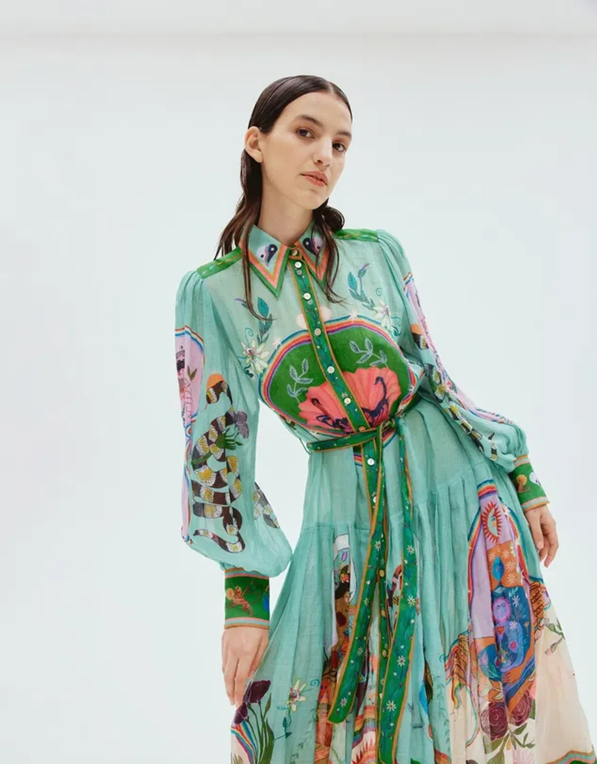 Alemais Evergreen Long Sleeve Shirtdress Multi Print Size 10 - Image 2
