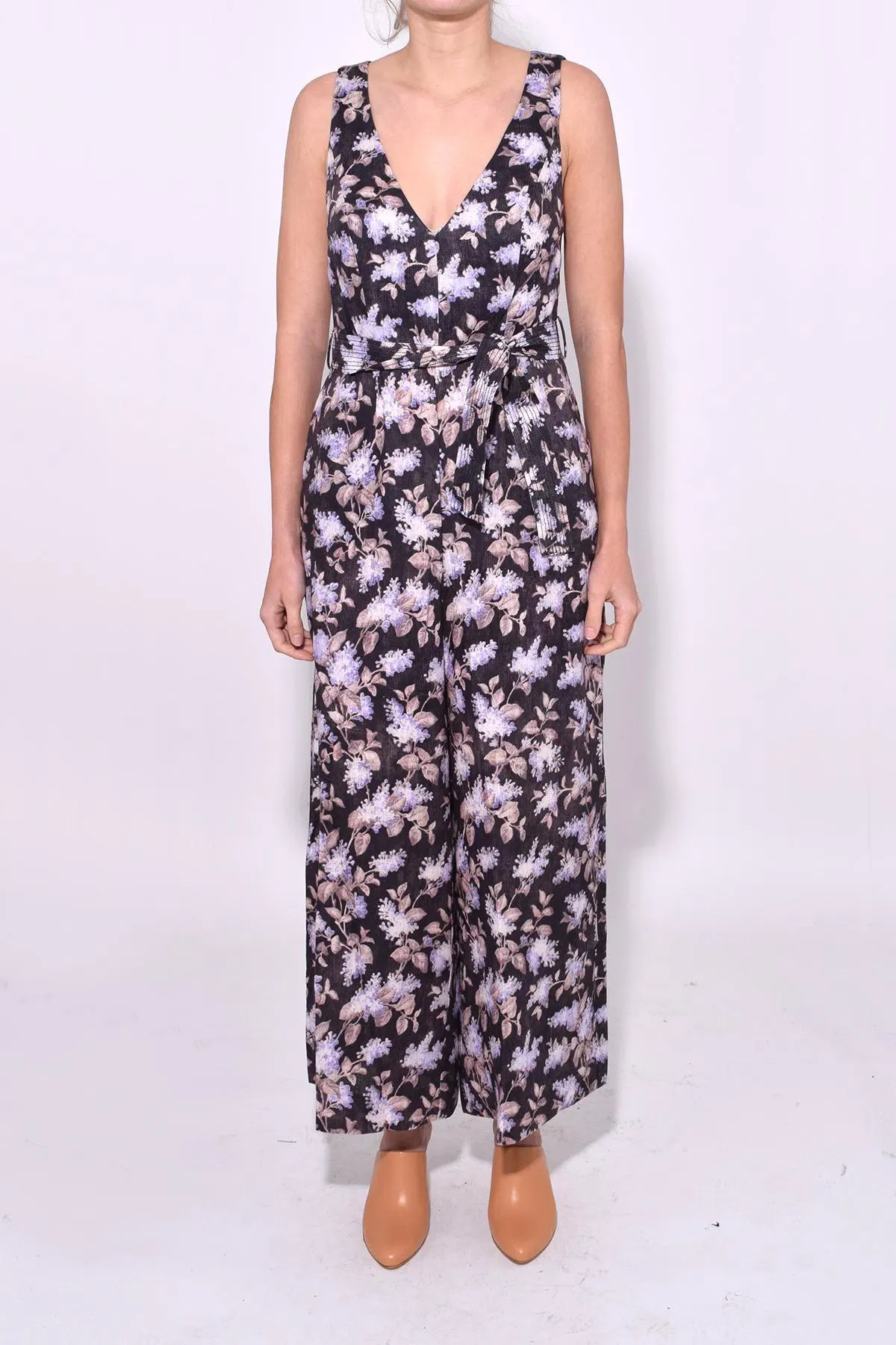 Zimmermann Stranded Jumpsuit Black Lavender Floral Size 0/AU 6 - Image 3