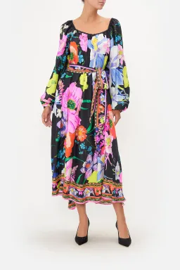 Camilla Gathered Flared Dress Black Floral Size 14 for rent on The Volte - image 1