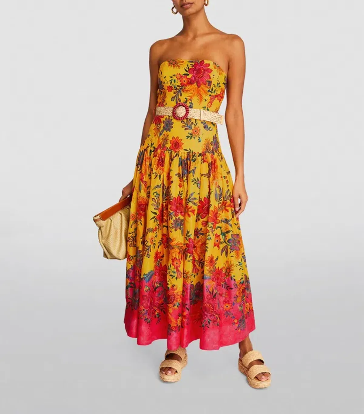 Zimmermann The Ginger Strapless Midi Dress in Pink/Yellow Floral Size 1/AU 10 - Image 1