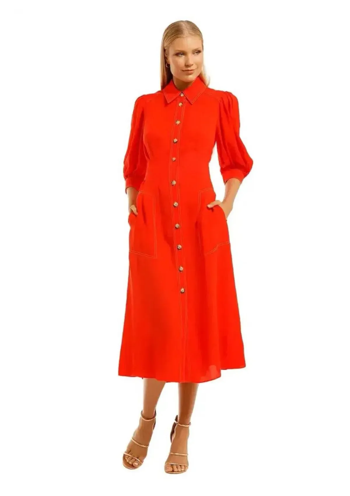 Ginger and Smart Memoir Midi Shirt Dress in Tango Red Size 14 - Image 1