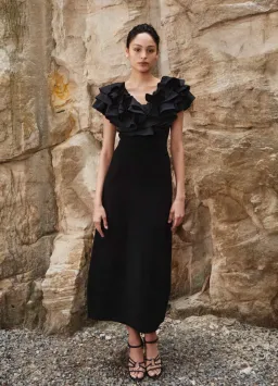 Aje Transcendent Ruffle Midi Dress Black Size 14 for rent on The Volte - image 2