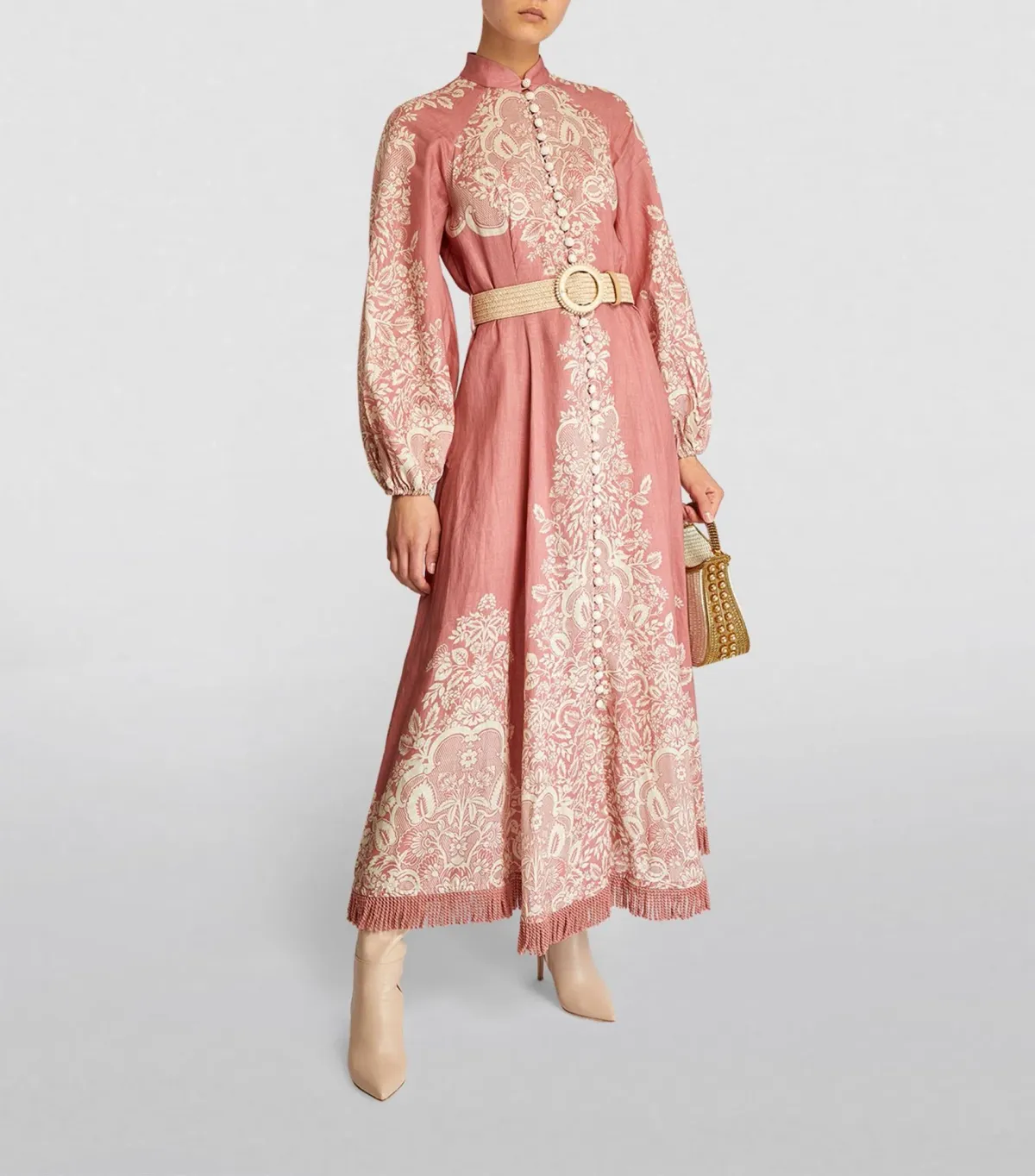 Zimmermann Pattie Fringed Midi Dress in Rose Baroque Floral Size 2 / AU 12 - Image 1
