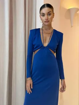 Manning Cartell Haute Pursuit Long Sleeve Cut Out Dress in Blue Size 10 for rent on The Volte - image 3