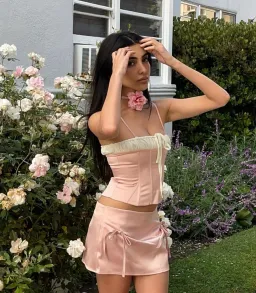 With Jean Sylvie Corset Top & Serena Mini Skirt Set Pink Size XS / AU 6 for rent on The Volte - image 1