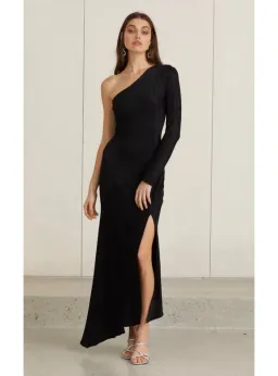 Bec & Bridge The Kat Asymmetrical Midi Dress in Black Size AU 6 for rent on The Volte - image 3