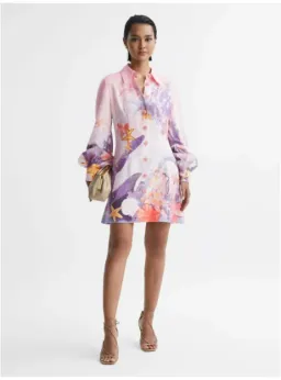 Leo Lin Luminous Mini Dress Neptune Placement Print in Coral Size AU 8 for rent on The Volte - image 1