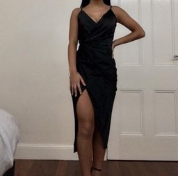 Sasha Satin Wrap Dress in Black- Meshki for rent on The Volte - image 3