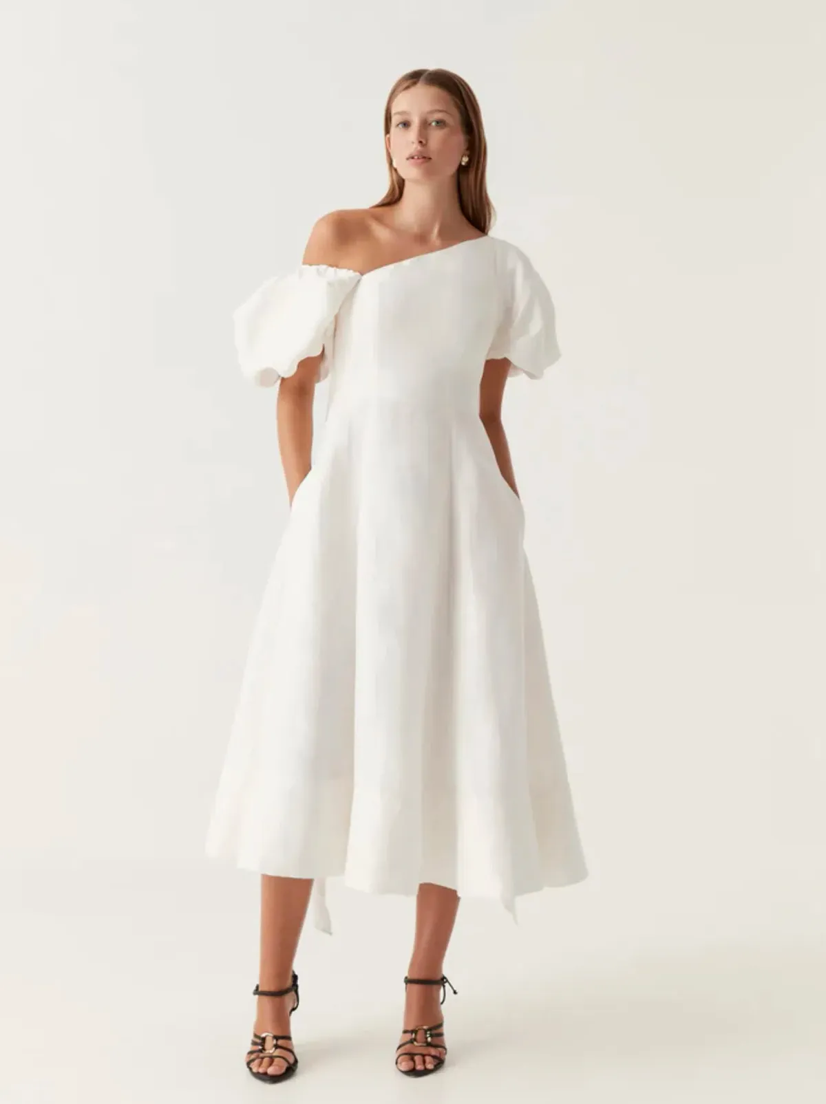 Aje Arista Tulip Sleeve Midi Dress Ivory Size 14 - Image 1