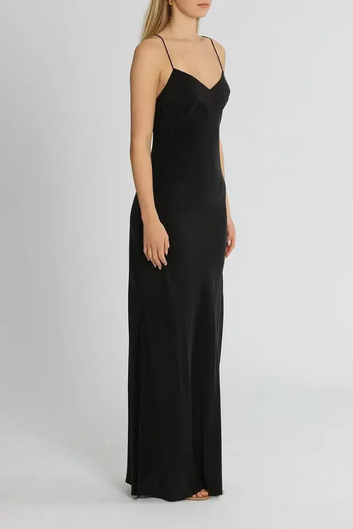 St Agni Bias Cut Silk Dress in Black Size 8 - Image 3