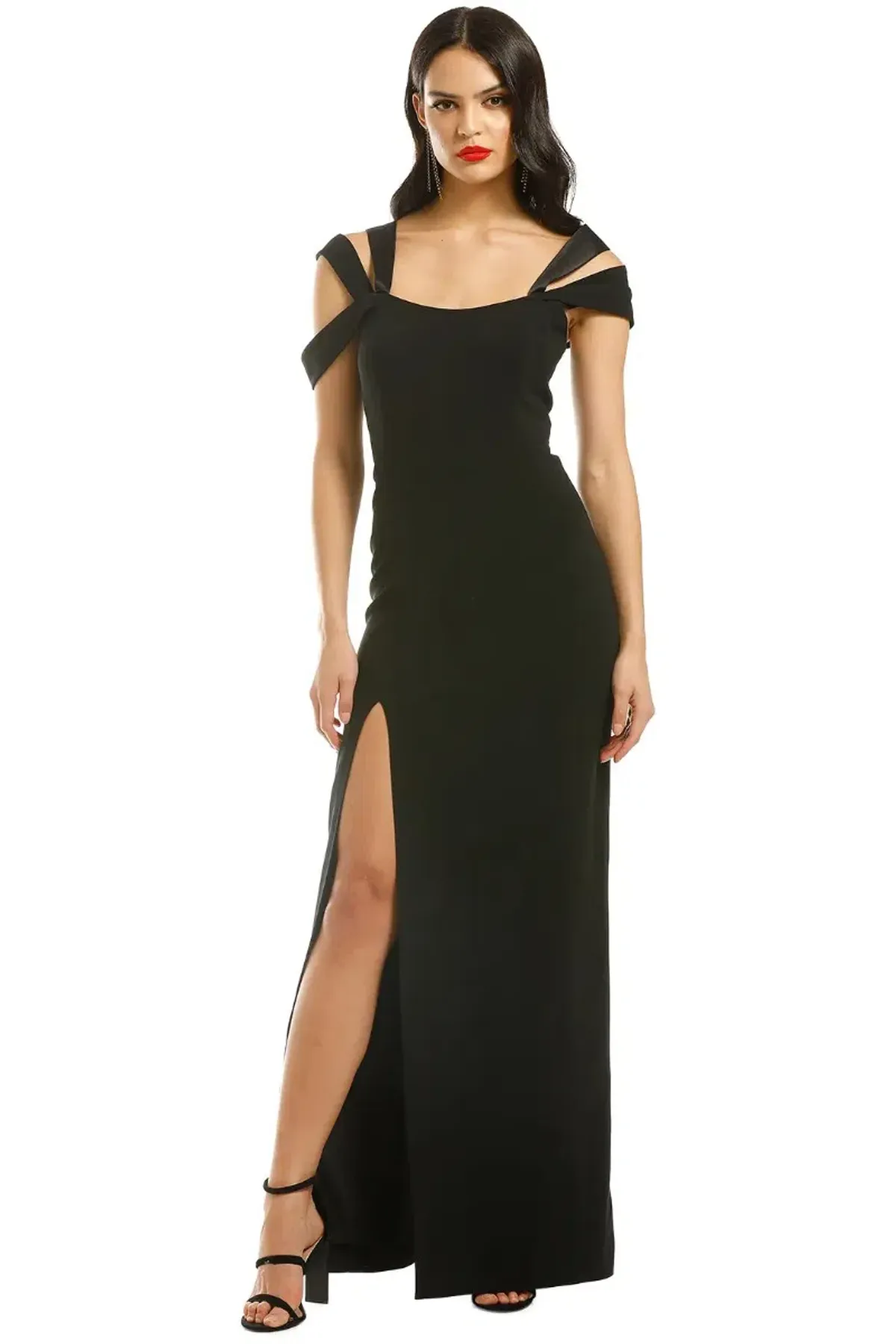Halston Heritage Cold Shoulder Fitted Gown in Black Size 16 - Image 1