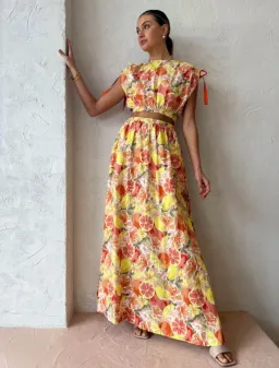 By Nicola Ahoy Top and Skirt Set in Citrus Print Size 8 for rent on The Volte - image 3