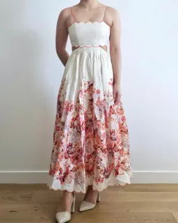 Zimmermann The Devi Scallop Midi Dress in Cream Floral Size 0 /Au 8 for rent on The Volte - image 3