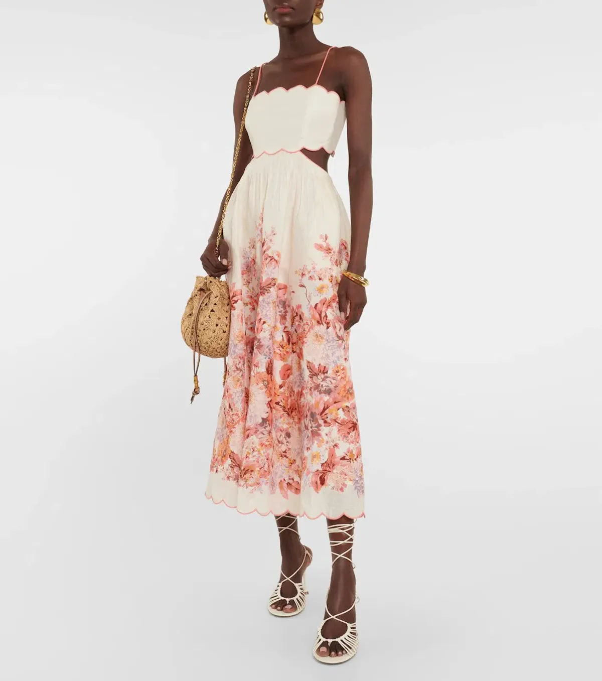 Zimmermann The Devi Scallop Midi Dress in Cream Floral Size 0 /Au 8 - Image 1