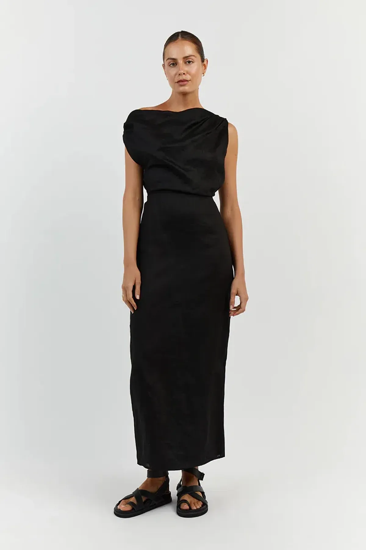 Dissh Cass Linen Asym Midi Dress Black Size AU 8 - Image 2