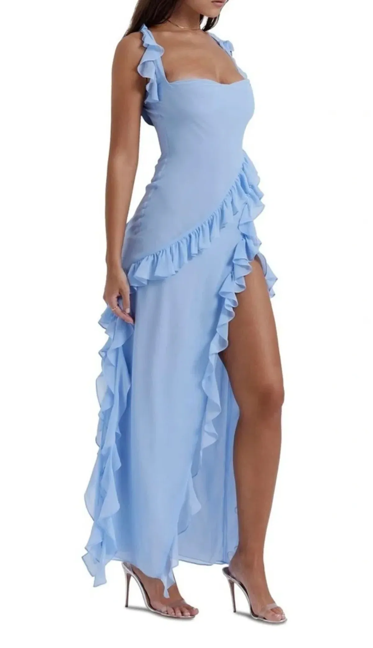 House of CB Ariela Ruffle Dress Blue Size 6 - Image 5