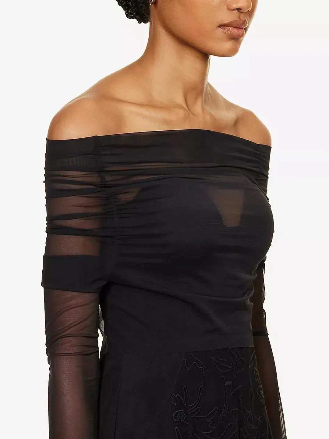 Camilla & Marc Nolana Semi Sheer Full Length Evening Dress Black Size 14 for rent on The Volte - main image