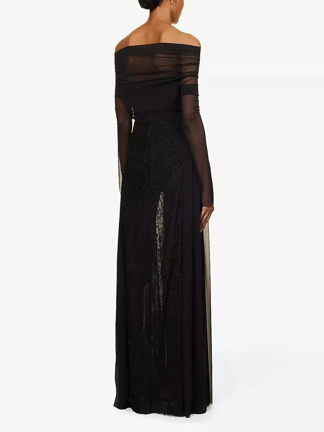 Camilla & Marc Nolana Semi Sheer Full Length Evening Dress Black Size 14 for rent on The Volte - main image