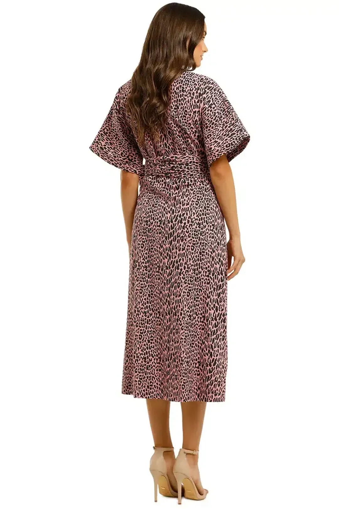 Husk Lima Wrap Midi Dress in Pink Leopard Print Size 14 for rent on The Volte - main image