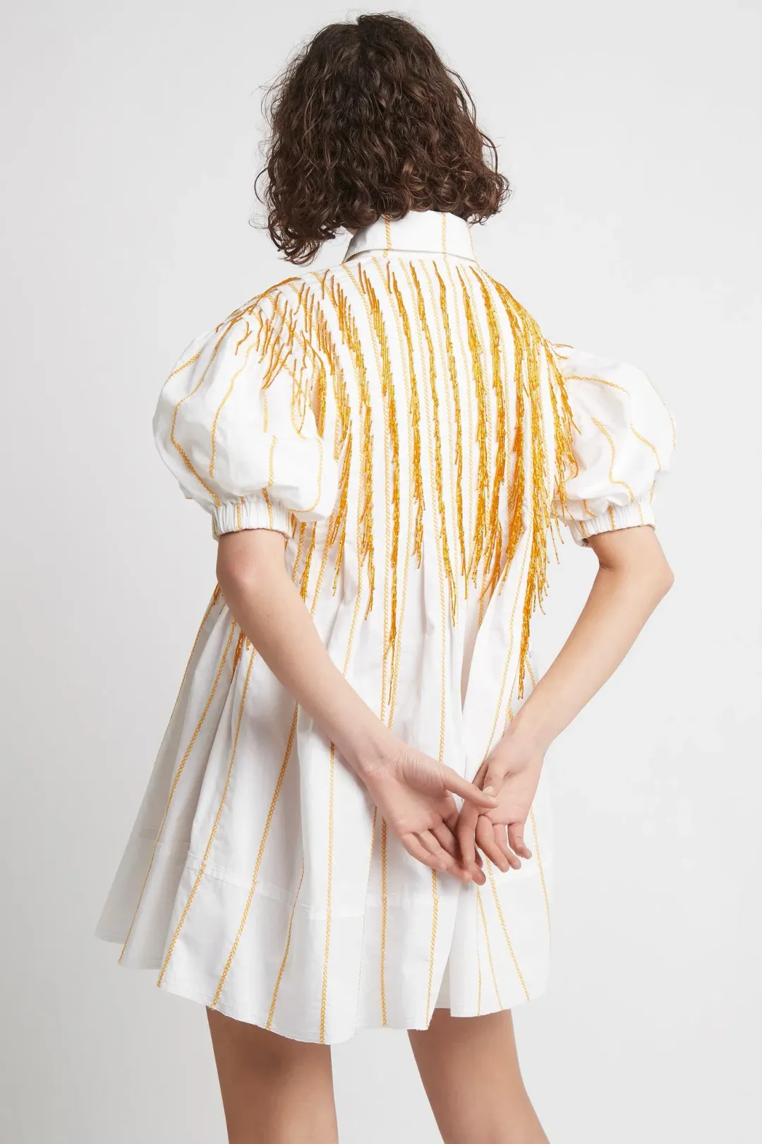 Aje Collective Beaded Mini Dress Ivory/Marigold Size 8 for rent on The Volte - main image