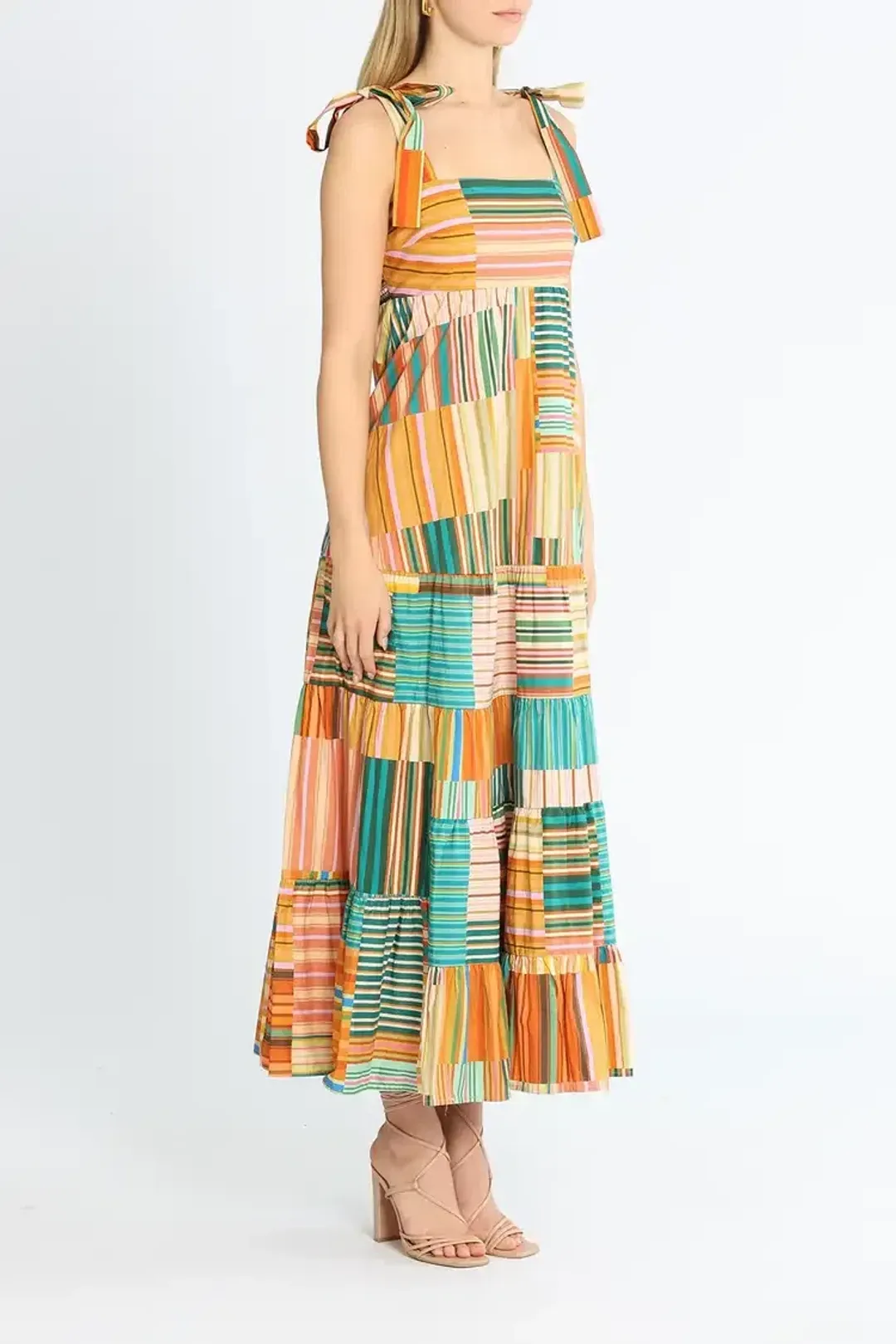 Alemais Sloane Tiered Midi Dress in Multi Stripe Size 12 for rent on The Volte - main image