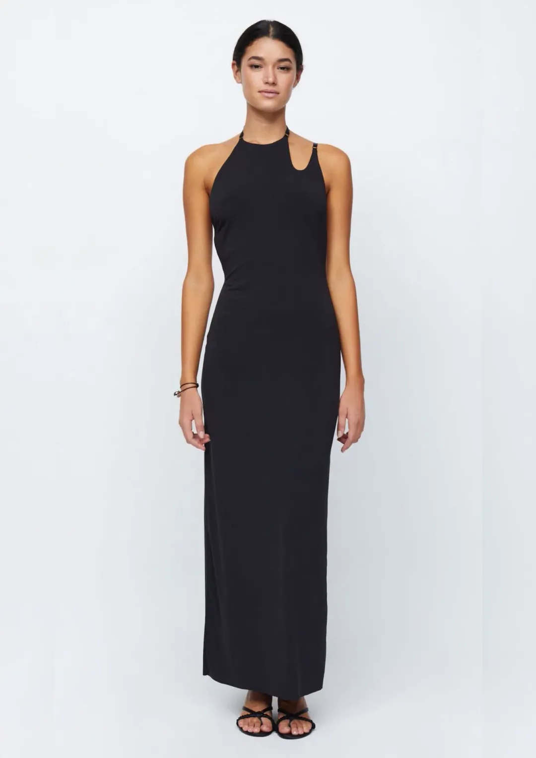 Bec & Bridge Zadie Asym Maxi Cut Out Strap Halter Open Back Dress Black Size AU 6 for rent on The Volte - main image