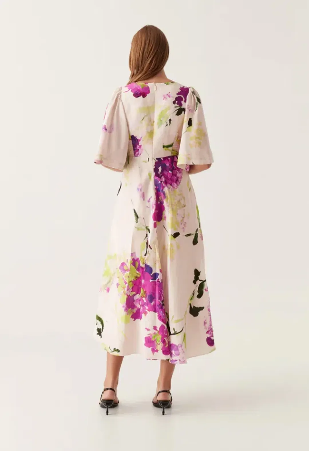 Aje Gilda Bell Sleeve Midi Dress in Wild Hydrangea Size AU 10 for rent on The Volte - main image