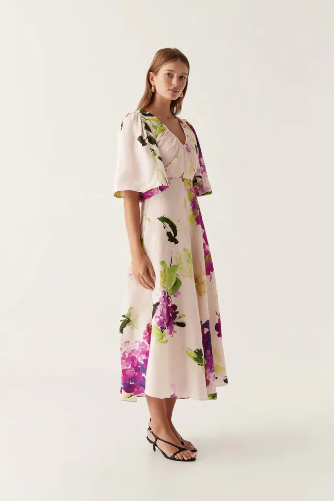 Aje Gilda Bell Sleeve Midi Dress in Wild Hydrangea Size AU 10 for rent on The Volte - main image