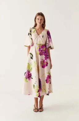 Aje Gilda Bell Sleeve Midi Dress in Wild Hydrangea Size AU 10 for rent on The Volte - image 1