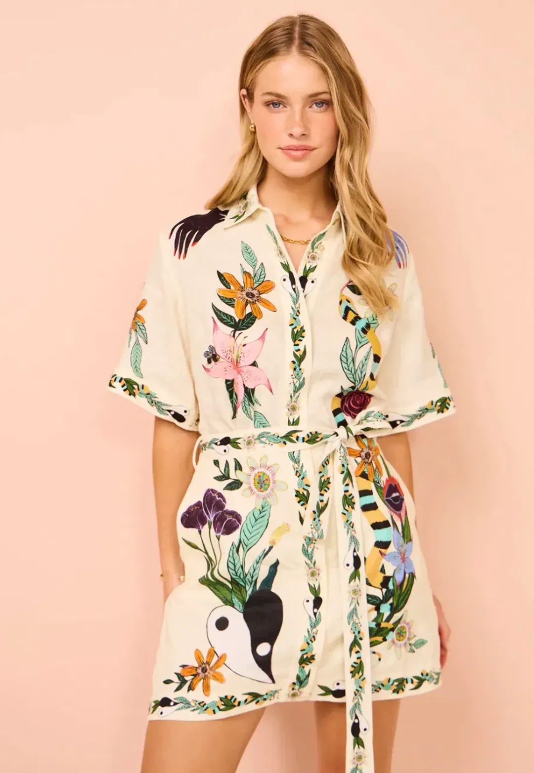 Alemais Meagan Mini Shirt Dress Multi Size AU 10 for rent on The Volte - main image