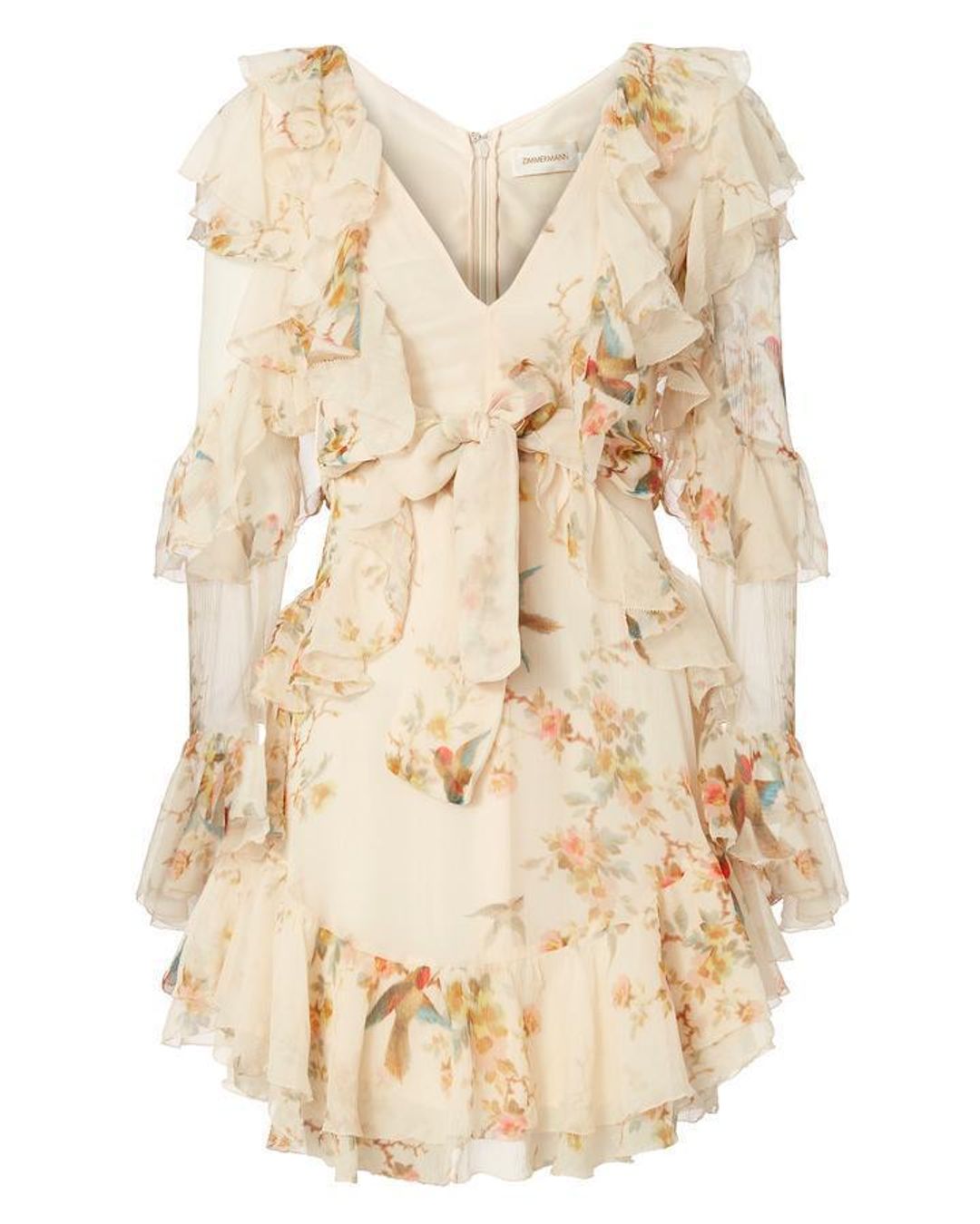 Zimmermann Folly Flutter Mini Dress Cream Floral Size 8 for rent on The Volte - main image