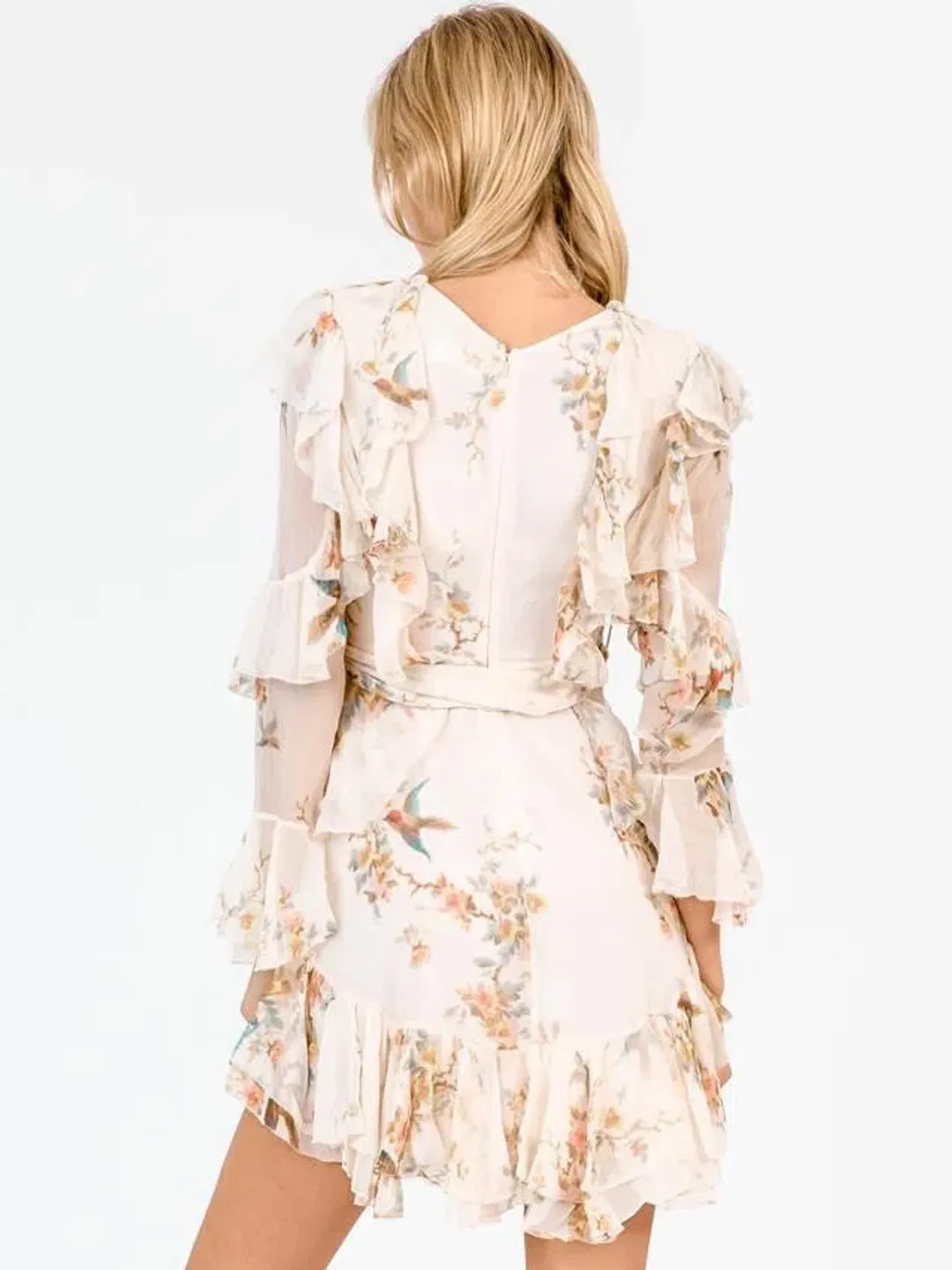Zimmermann Folly Flutter Mini Dress Cream Floral Size 8 for rent on The Volte - main image