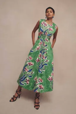 Aje Zorina Tie Midi Cutout Sleeveless Dress Native Gumnut Floral Size 10 for rent on The Volte - image 3