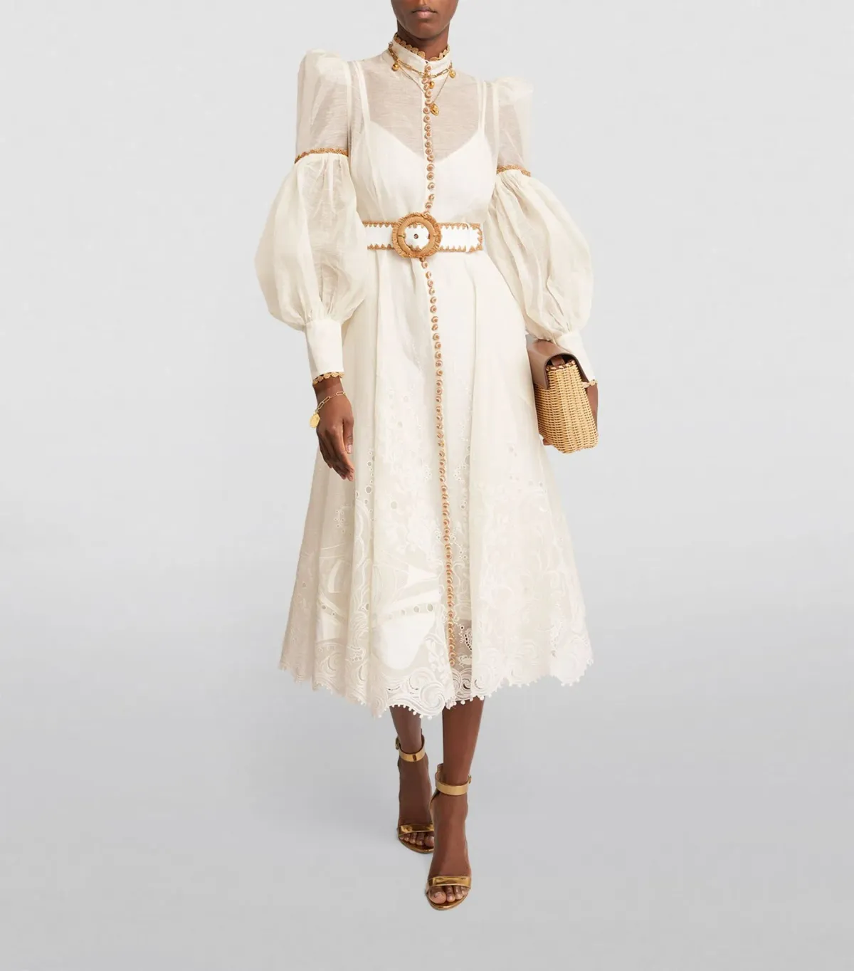 Zimmerman Postcard Embroidered Midi Dress Ivory Size 0/ AU 8 for rent on The Volte - main image
