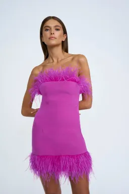 By Johnny Nadia Feather Mini Dress Pink Size 6 for rent on The Volte - image 2