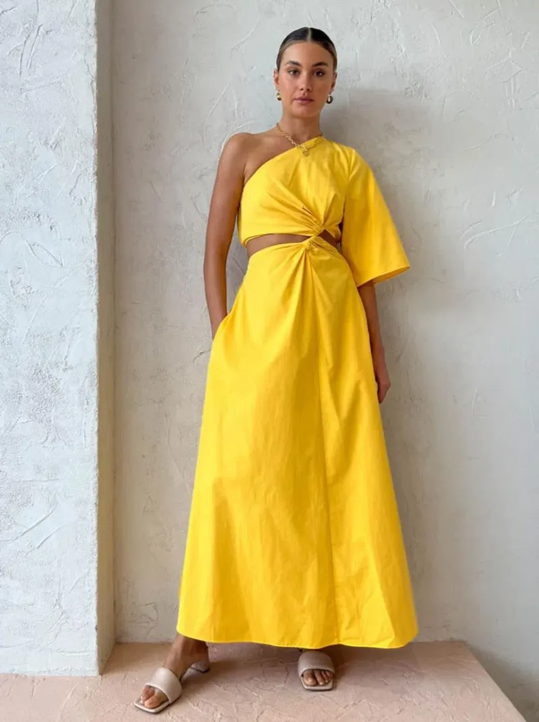 Camilla & Marc Wally One Shoulder Cut Out Maxi Dress in Yellow Size 10 for rent on The Volte - main image
