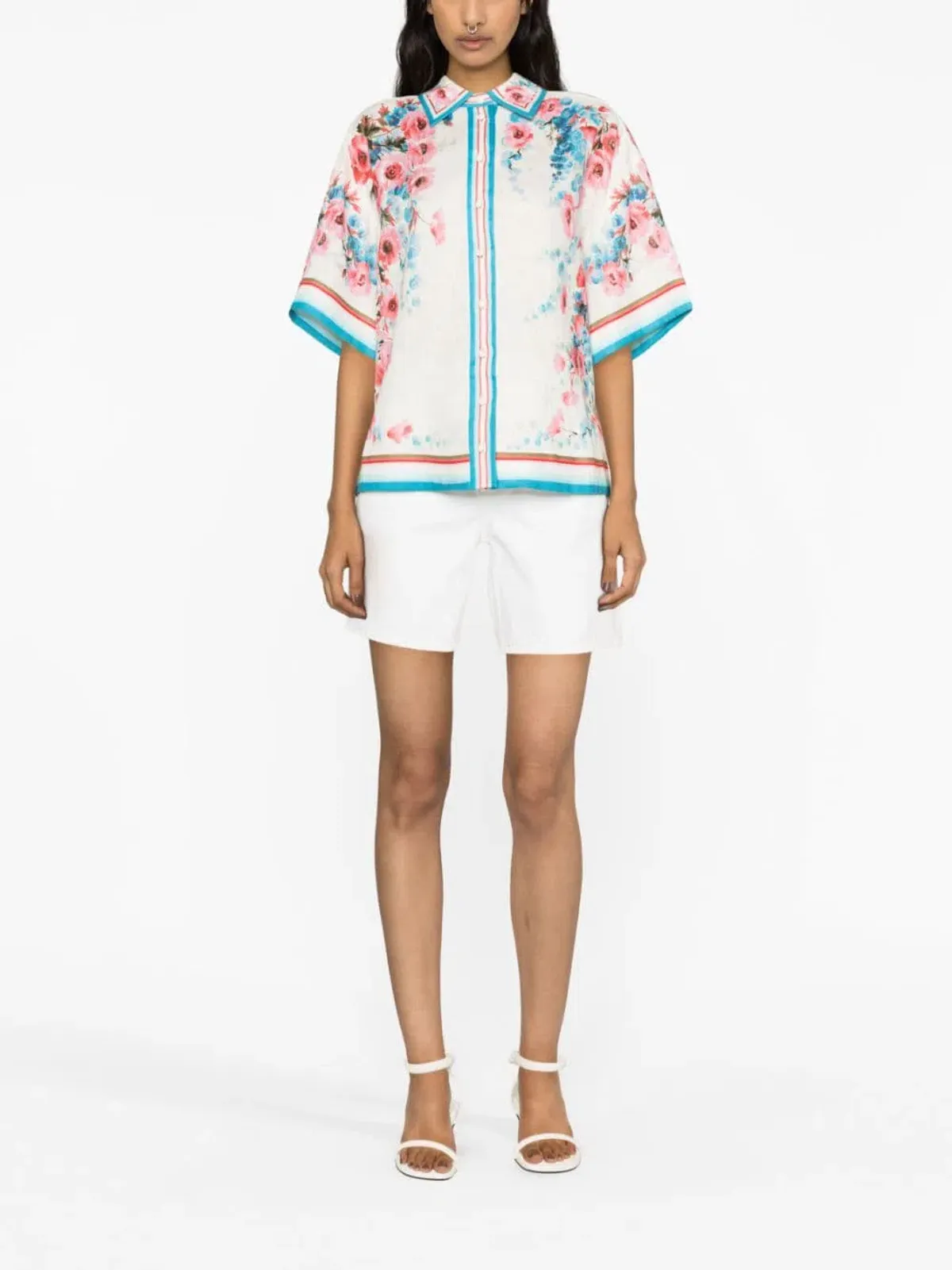 Zimmermann The Halcyon Oversized Shirt in Pink/Blue Floral Size 0/Au 8  for rent on The Volte - main image