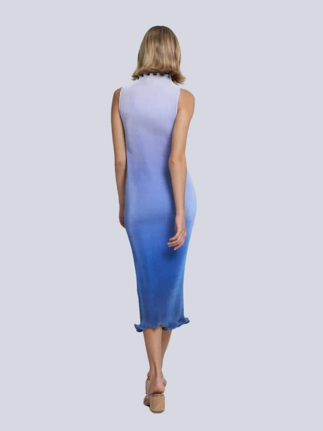 L'Idée Silencio Plisse Midi Dress in Ocean Blue Ombre Size 6 for rent on The Volte - main image