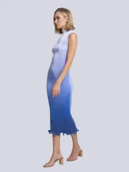 L'Idée Silencio Plisse Midi Dress in Ocean Blue Ombre Size 6 for rent on The Volte - image 2