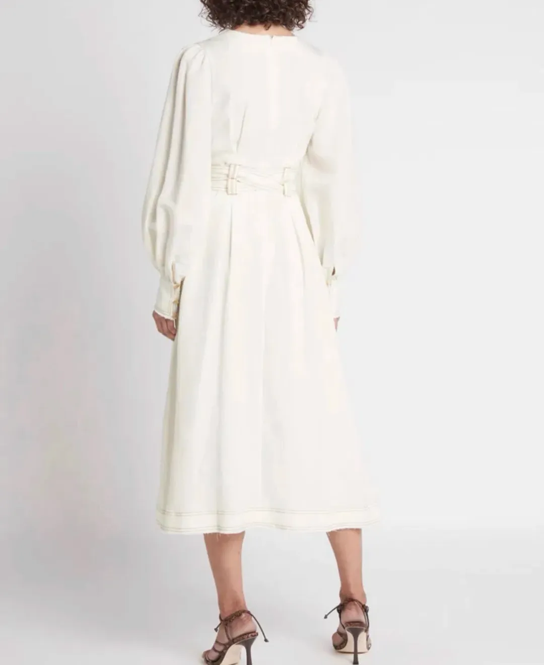 Aje Radiance Belted Midi Dress in Ivory Size XS / AU 6 for rent on The Volte - main image