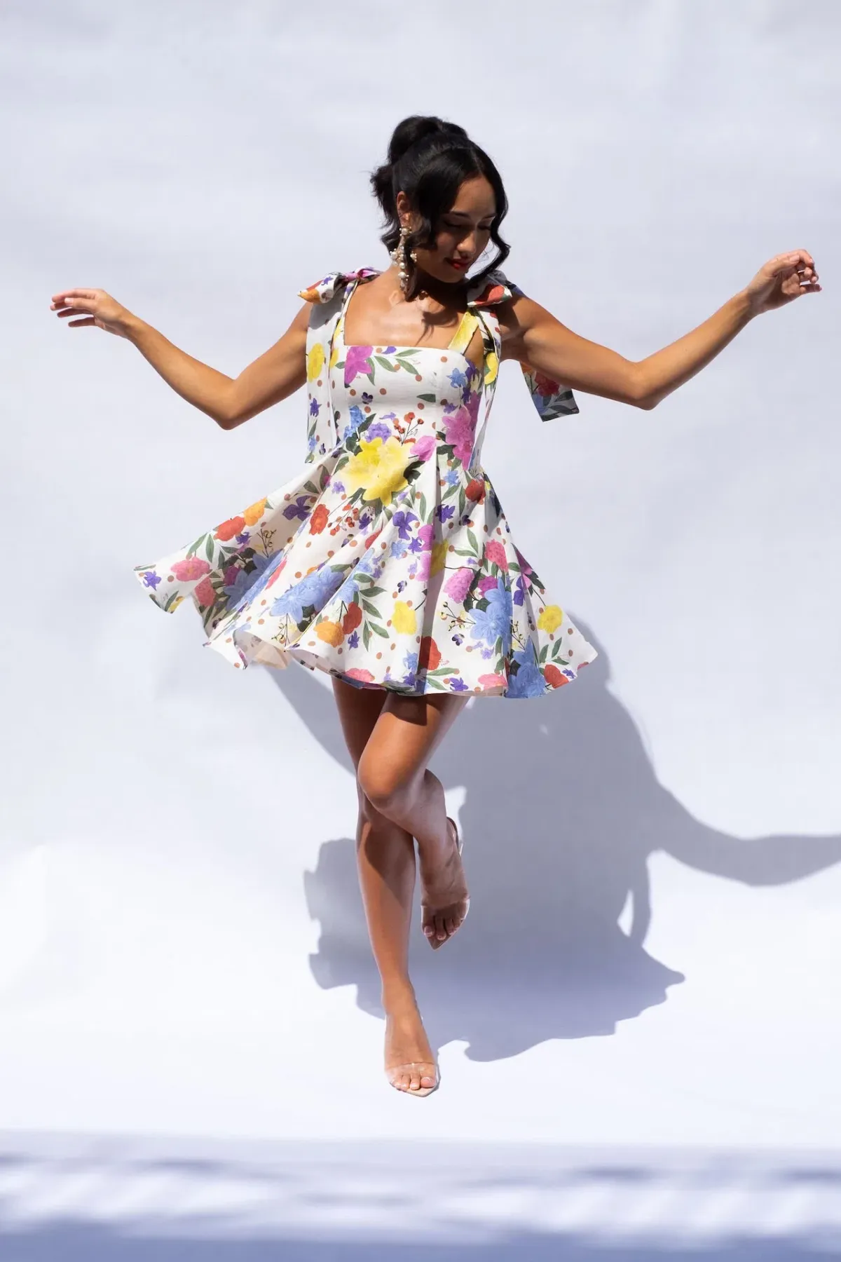 Isabella Longginou Godet Mini Dress Polka Dot Floral Size 8 for rent on The Volte - main image