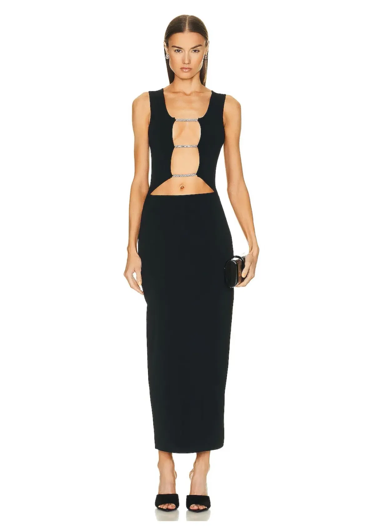 Christopher Esber Crystal Lattice Column Midi Dress Black Size 6 for rent on The Volte - main image
