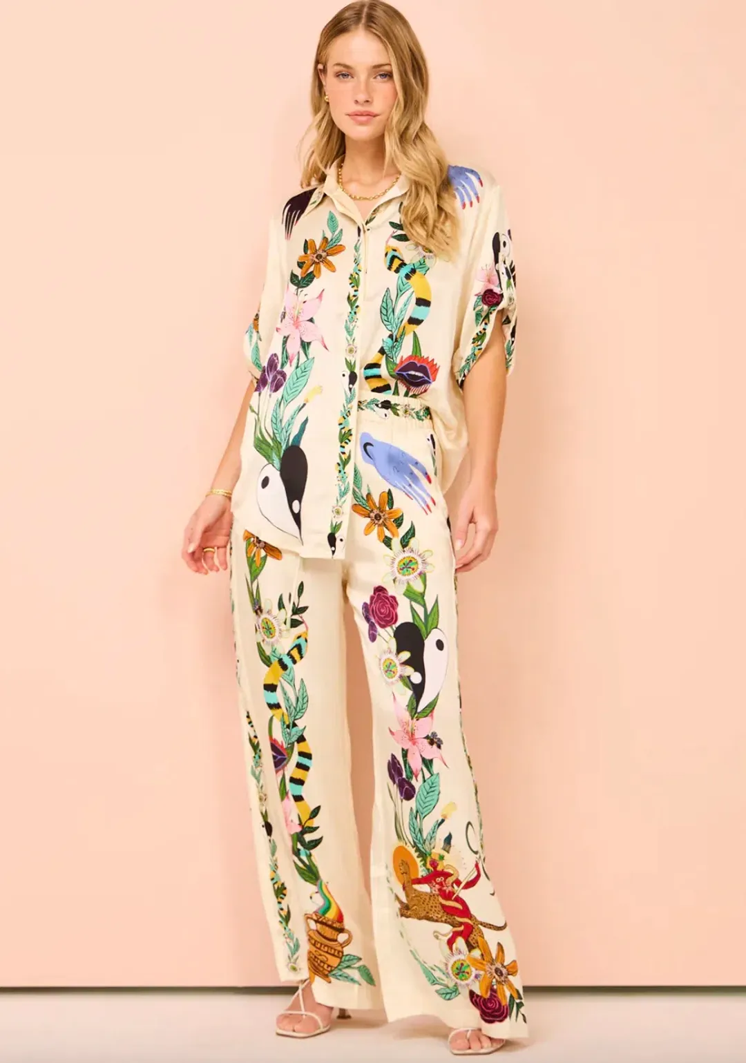 Alemais Meagan Silk Shirt & Pants Set Multi Size 10 for rent on The Volte - main image