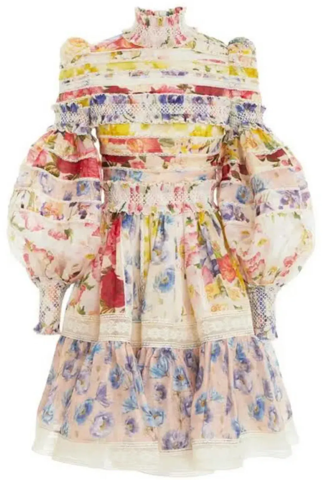 Zimmermann Wonderland Smocked Mini Dress Spliced Multi Size 0 / AU 8 for rent on The Volte - main image