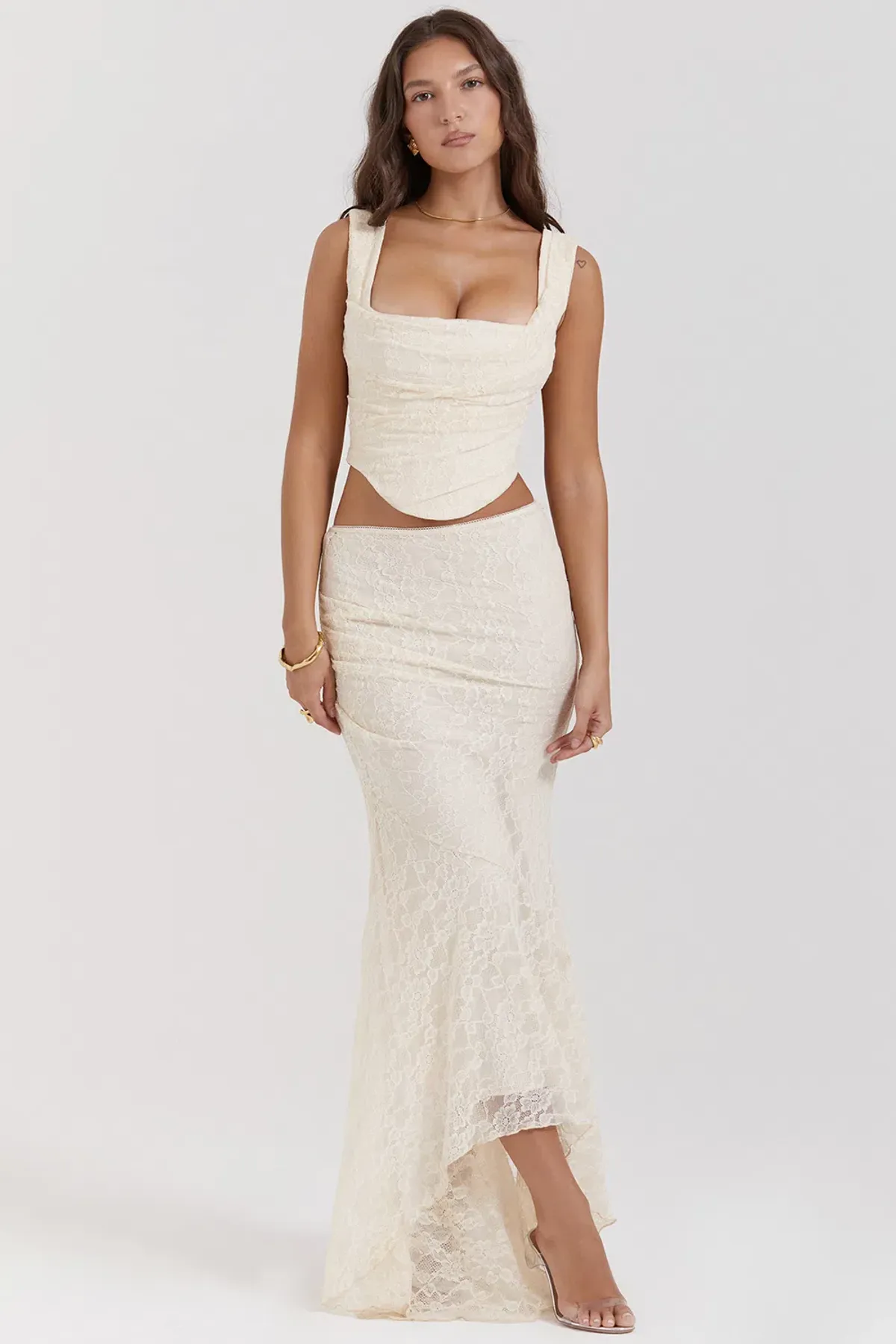 House Of CB Una Corset and Therese Vintage Lace Skirt Set Cream Size M / AU 10 for rent on The Volte - main image