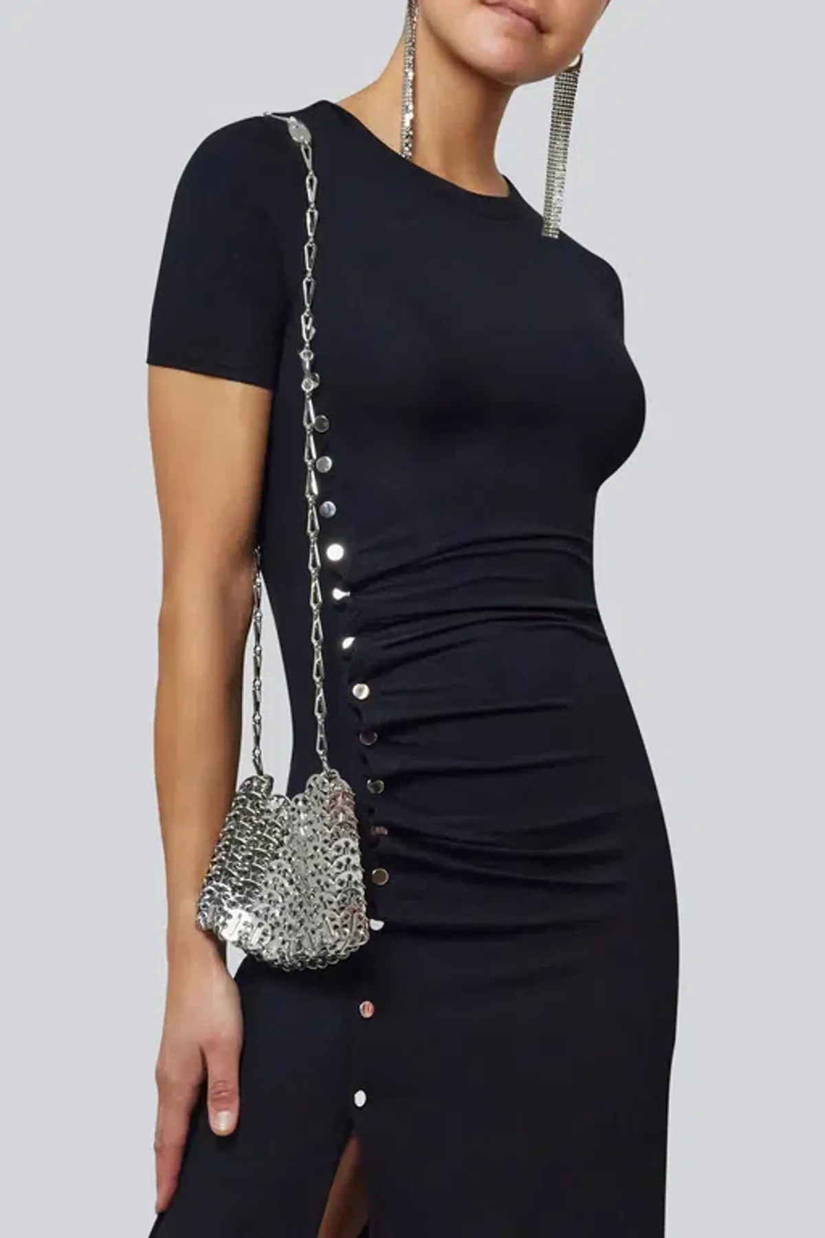 Paco Robanne Inspired Disc Bag Silver Metal for rent on The Volte - main image