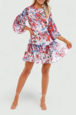 Sofia Irina Tiered Mini Balloon Dress in Spring Flora Size AU 14 for rent on The Volte - image 1