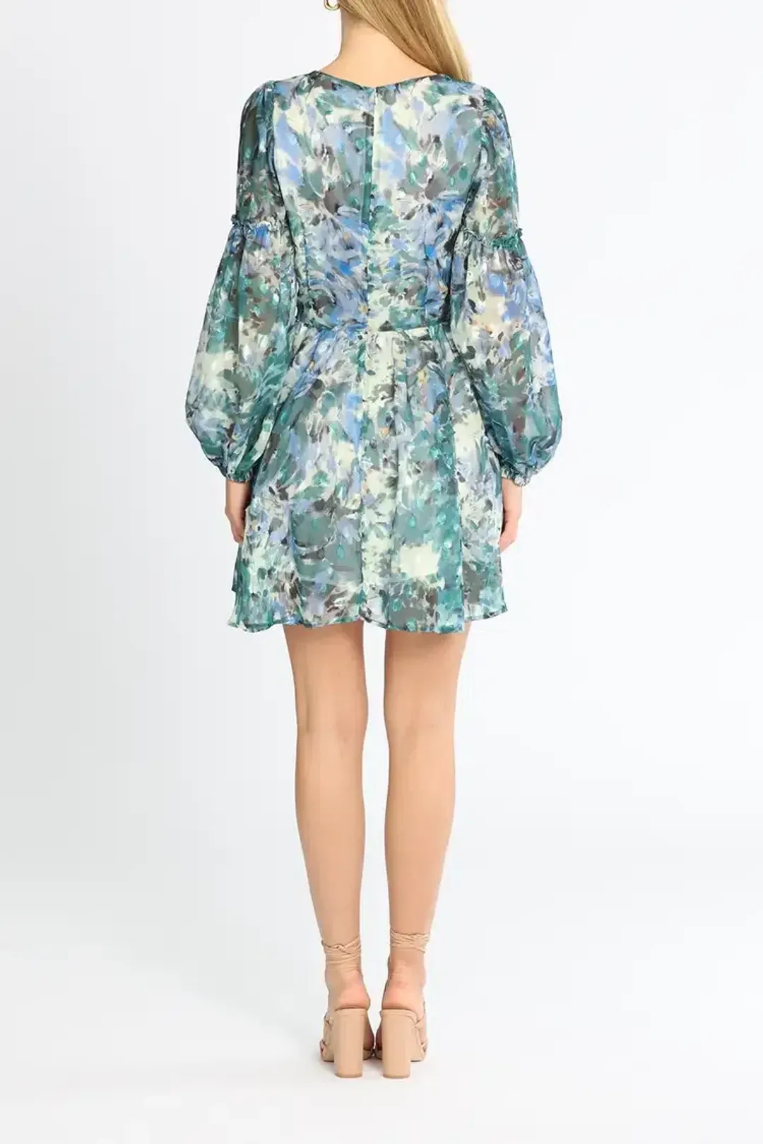 Sofia Irina Mini Balloon Sleeve Dress in Blue Print Size AU 10 for rent on The Volte - main image