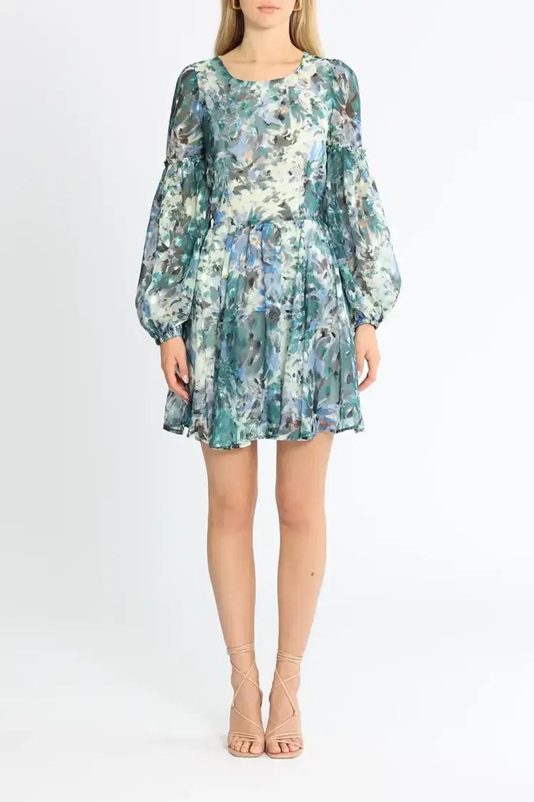 Sofia Irina Mini Balloon Sleeve Dress in Blue Print Size AU 10 for rent on The Volte - main image